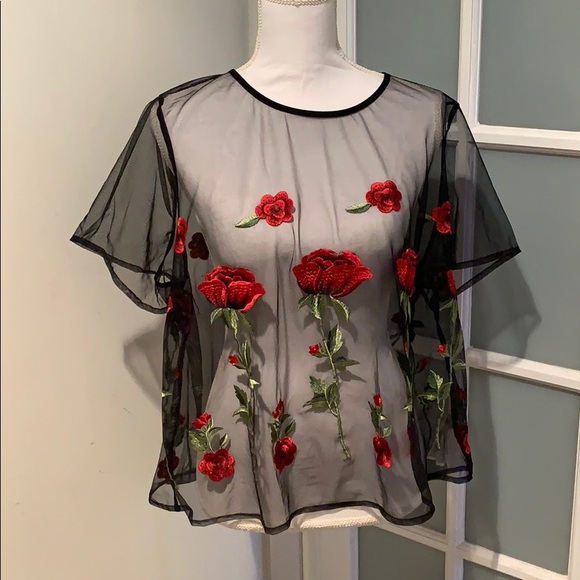 Forever 21 Tops - Forever 21 Sheer Floral Embroidered Top